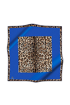 %100 Twill İpek Leopar Desenli Saks Renkli 90x90 Eşarp Dikim Şekli : El Dikişi