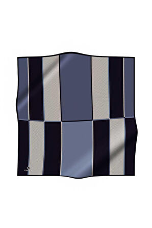 %100 Twill İpek Geometrik Desenli İndigo Renkli 90x90 Eşarp Dikim Şekli : El Dikişi