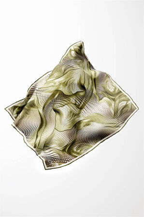 Twill Geometrik Ve Dalga Desenli Haki Renkli 90x90 Eşarp (İpek İçermez) Dikim Şekli : El Dikişi