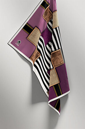 Twill Geometrik Ve Çizgili Desenli Mor Renkli 90x90 Eşarp (İpek İçermez) Dikim Şekli : El Dikişi