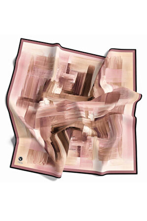 Kristal Fırça Efekti Desenli Pudra Renkli 90x90 Eşarp (İpek İçermez) Kenar Dikiş Şekli El Dikişli