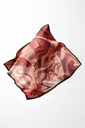 Twill Soyut Dalga Desenli Kırmızı Renkli 90x90 Eşarp (İpek İçermez) Dikim Şekli : El Dikişi