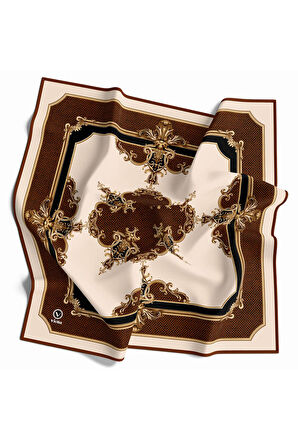 Twill Barok Desenli Taba Renkli 90x90 Eşarp (İpek İçermez) Dikim Şekli : El Dikişi