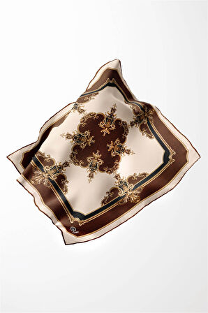 Twill Barok Desenli Taba Renkli 90x90 Eşarp (İpek İçermez) Dikim Şekli : El Dikişi