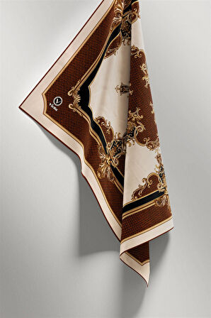 Twill Barok Desenli Taba Renkli 90x90 Eşarp (İpek İçermez) Dikim Şekli : El Dikişi