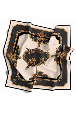 Twill Barok Desenli Gri Renkli 90x90 Eşarp (İpek İçermez) Dikim Şekli : El Dikişi
