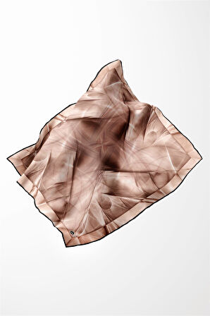 Twill Soyut Desenli Somon Renkli 90x90 Eşarp (İpek İçermez) Dikim Şekli : El Dikişi