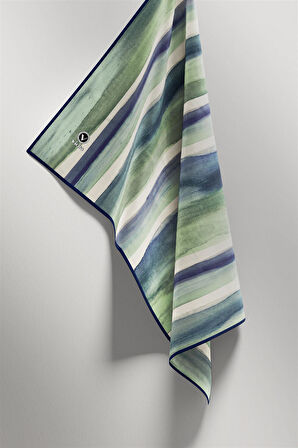 Twill Suluboya Çizgi Desenli Lacivert - Su Yeşili Renkli 90x90 Eşarp (İpek İçermez) Kenar Dikiş Şekli El Dikişli