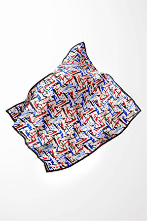 Twill Geometrik Desenli Saks - Kırmızı Renkli 90x90 Eşarp (İpek İçermez) Dikim Şekli : El Dikişi