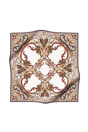 Vissona Tivil İpek Eşarp 60777 - 1 - 0001 - 0003 Beyaz Siyah Etnik Desen