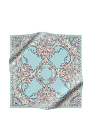 Vissona Tivil İpek Eşarp 60777 - 21 - 0042 Açık Turkuaz Etnik Desen