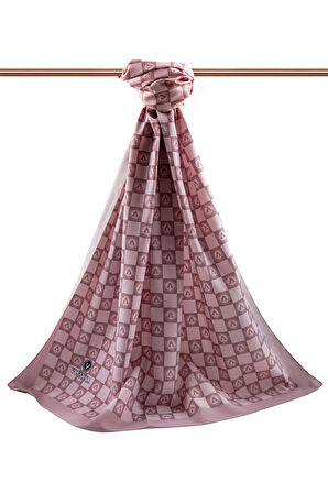 LÜKS MEDİNE İPEĞİ MONOGRAM DESENLİ PUDRA RENKLİ 75X195 KIRIŞMAZ ŞAL MOSS KREP DİKİŞ TİPİ İTALYAN DİKİŞLİ