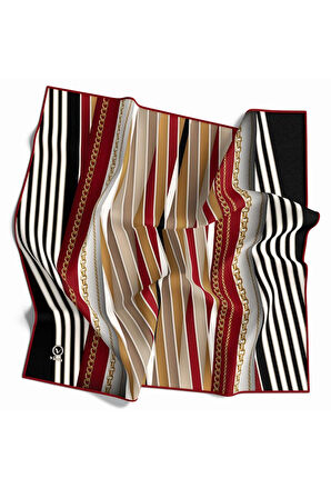 Kristal Zincirli Ve Çizgili Desenli Bordo Renkli 90x90 Eşarp (İpek İçermez) Kenar Dikiş Şekli El Dikişli