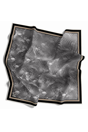 Twill Batik Desenli Siyah Renkli 90x90 Eşarp (İpek İçermez) Kenar Dikiş Şekli El Dikişli