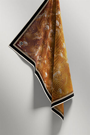 Twill Batik Desenli Hardal Renkli 90x90 Eşarp (İpek İçermez) Kenar Dikiş Şekli El Dikişli