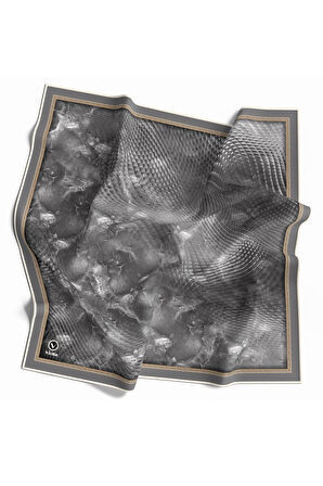Twill Batik Desenli Gri Renkli 90x90 Eşarp (İpek İçermez) Kenar Dikiş Şekli El Dikişli