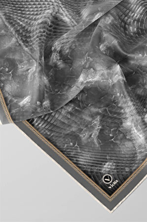 Twill Batik Desenli Gri Renkli 90x90 Eşarp (İpek İçermez) Kenar Dikiş Şekli El Dikişli