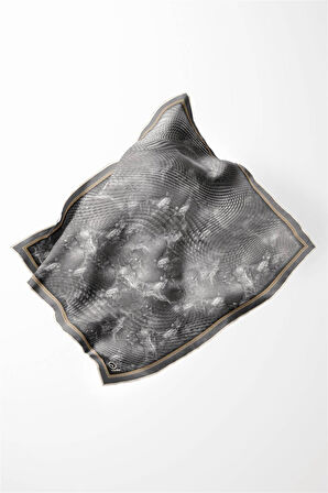 Twill Batik Desenli Gri Renkli 90x90 Eşarp (İpek İçermez) Kenar Dikiş Şekli El Dikişli
