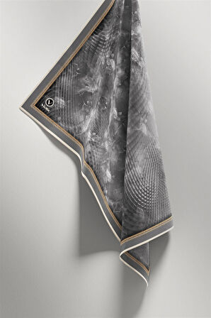 Twill Batik Desenli Gri Renkli 90x90 Eşarp (İpek İçermez) Kenar Dikiş Şekli El Dikişli