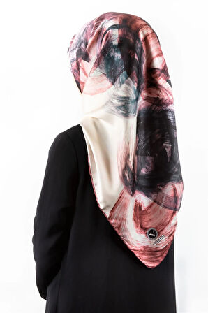 Twill Fırça Efektli Desenli Pudra Renkli 90x90 Eşarp (İpek İçermez) Kenar Dikiş Şekli El Dikişli
