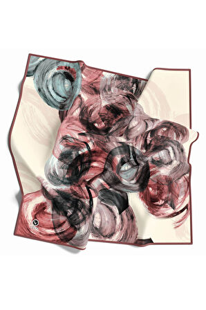 Twill Fırça Efektli Desenli Pudra Renkli 90x90 Eşarp (İpek İçermez) Kenar Dikiş Şekli El Dikişli