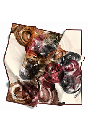 Twill Fırça Efektli Desenli Gül Kurusu Renkli 90x90 Eşarp (İpek İçermez) Kenar Dikiş Şekli El Dikişli