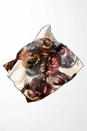 Twill Fırça Efektli Desenli Gül Kurusu Renkli 90x90 Eşarp (İpek İçermez) Kenar Dikiş Şekli El Dikişli