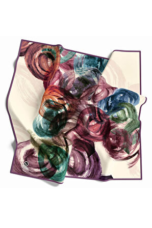 Twill Fırça Efektli Desenli Lila Renkli 90x90 Eşarp (İpek İçermez) Kenar Dikiş Şekli El Dikişli