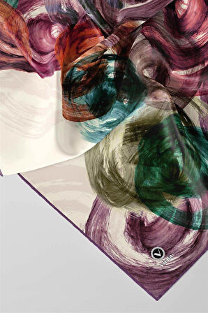 Twill Fırça Efektli Desenli Lila Renkli 90x90 Eşarp (İpek İçermez) Kenar Dikiş Şekli El Dikişli