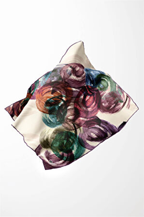Twill Fırça Efektli Desenli Lila Renkli 90x90 Eşarp (İpek İçermez) Kenar Dikiş Şekli El Dikişli