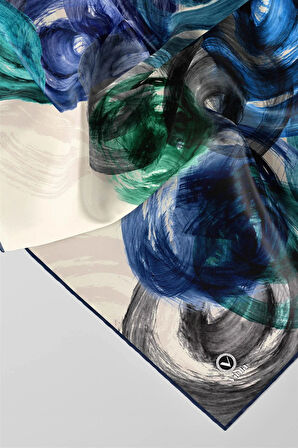 Twill Fırça Efektli Desenli Lacivert Renkli 90x90 Eşarp (İpek İçermez) Kenar Dikiş Şekli El Dikişli