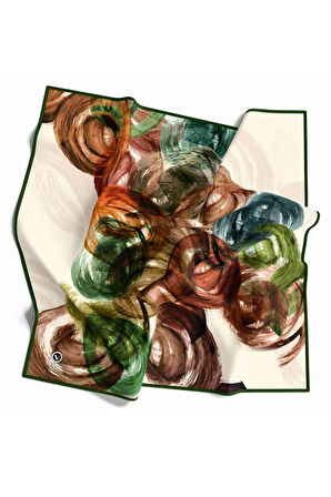 Twill Fırça Efektli Desenli Zümrüt Yeşili Renkli 90x90 Eşarp (İpek İçermez) Kenar Dikiş Şekli El Dikişli