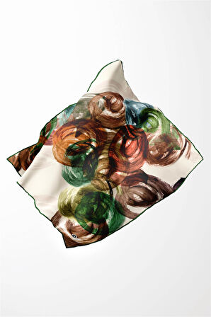 Twill Fırça Efektli Desenli Zümrüt Yeşili Renkli 90x90 Eşarp (İpek İçermez) Kenar Dikiş Şekli El Dikişli