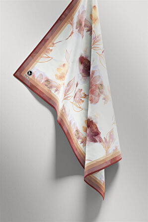 Twill Suluboya Çiçek Desenli Gül Kurusu Renkli 90x90 Eşarp (İpek İçermez) Kenar Dikiş Şekli El Dikişli