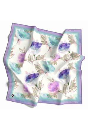 Twill Suluboya Çiçek Desenli Mint Yeşili Renkli 90x90 Eşarp (İpek İçermez) Kenar Dikiş Şekli El Dikişli