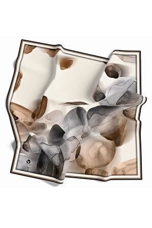 Twill Sulu Boya Desenli Gri - Vizon Renkli 90x90 Eşarp (İpek İçermez) Kenar Dikiş Şekli El Dikişli