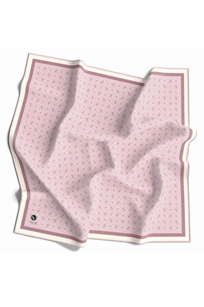 Kristal Çıtır Desenli Pudra - Gül Kurusu Renkli 90x90 Eşarp (İpek İçermez) Kenar Dikiş Şekli El Dikişli