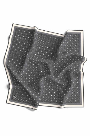 Kristal Çıtır Desenli Füme - Krem Renkli 90x90 Eşarp (İpek İçermez) Kenar Dikiş Şekli El Dikişli