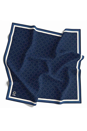 Kristal Çıtır Desenli Lacivert - İndigo Renkli 90x90 Eşarp (İpek İçermez) Kenar Dikiş Şekli El Dikişli