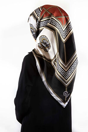 Twill Barok Desenli Taba Renkli 90x90 Eşarp (İpek İçermez) Kenar Dikiş Şekli El Dikişli