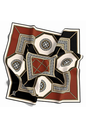 Twill Barok Desenli Taba Renkli 90x90 Eşarp (İpek İçermez) Kenar Dikiş Şekli El Dikişli