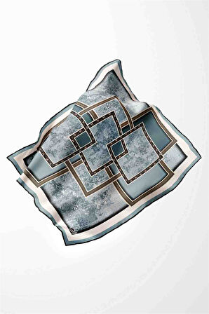 Twill Geometrik Desenli Petrol Yeşili Renkli 90x90 Eşarp (İpek İçermez) Kenar Dikiş Şekli El Dikişli