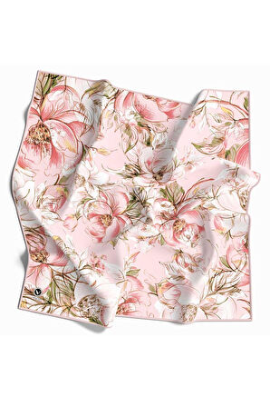 Rayon Güllerin İçinden Desenli Pudra Renkli 90x90 Eşarp (İpek İçermez) Kenar Dikiş Şekli El Dikişli