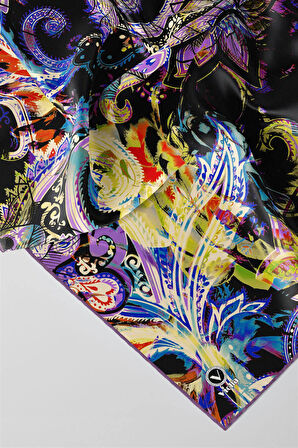 Twill Şal Desenli Lila Renkli 90x90 Eşarp (İpek İçermez) Kenar Dikiş Şekli El Dikişli