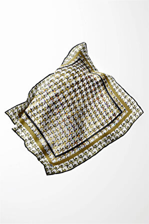 Twill Kazayağı Desenli Hardal Renkli 90x90 Eşarp (İpek İçermez) Kenar Dikiş Şekli El Dikişli