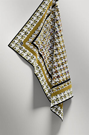 Twill Kazayağı Desenli Hardal Renkli 90x90 Eşarp (İpek İçermez) Kenar Dikiş Şekli El Dikişli