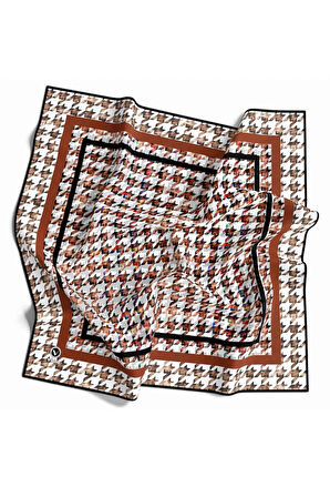 Twill Kazayağı Desenli Taba Renkli 90x90 Eşarp (İpek İçermez) Kenar Dikiş Şekli El Dikişli