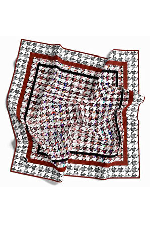 Twill Kazayağı Desenli Bordo Renkli 90x90 Eşarp (İpek İçermez) Kenar Dikiş Şekli El Dikişli