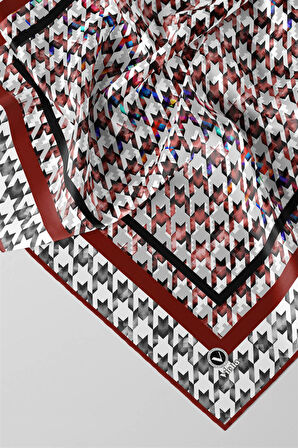 Twill Kazayağı Desenli Bordo Renkli 90x90 Eşarp (İpek İçermez) Kenar Dikiş Şekli El Dikişli