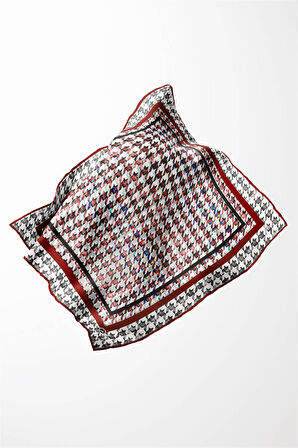 Twill Kazayağı Desenli Bordo Renkli 90x90 Eşarp (İpek İçermez) Kenar Dikiş Şekli El Dikişli